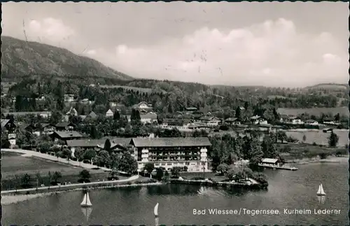 Ansichtskarte Bad Wiessee Kurheim Lederer am See aus der Vogelschau-P. 1958