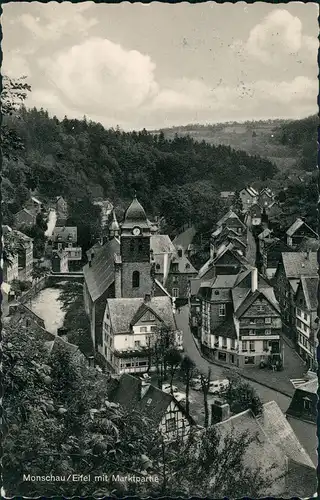 Monschau/Eifel Montjoie Marktpartie Markt Häuser Strasse a.d. Vogelschau 1960