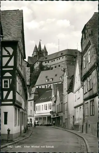 Diez (Lahn) Alter Winkel mit Schloss, Geschäfte Wohnhäuser 1960