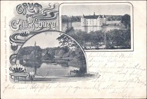 Glücksburg (Ostsee) Lyksborg Schloss, Park 2 Bild Jugendstil 1900
