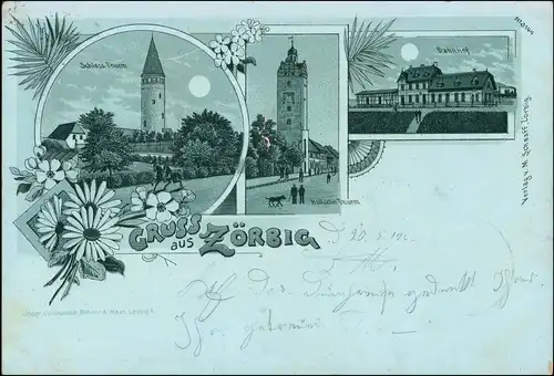 Ansichtskarte Litho AK Zörbig Bahnhof, Hallischer Turm 1900