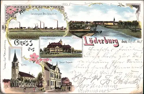 Litho AK Löderburg-Staßfurt Stassfurt Salzbergwerk, Schloß, Post 1898