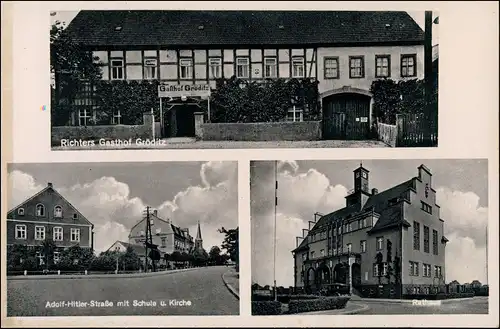 Ansichtskarte Gröditz 3 Bild Straße,Gasthof, Post 1940