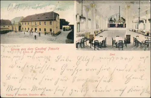 Ansichtskarte Pausitz-Riesa 2 Bild Gasthof - Saal 1916