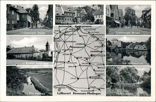 Medingen-Bad Bevensen Mehrbild-AK Umgebungskarte mit Strassen, Kloster uvm. 1955