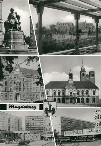 Magdeburg DDR Mehrbild-AK ua. Hauptpost, Breiter Weg, Denkmal uvm. 1970