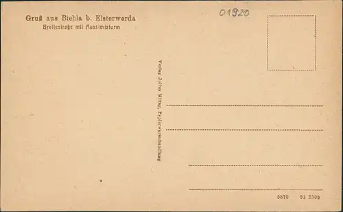 Ansichtskarte Biehla-Elsterwerda Wikow Breitestrasse 1922