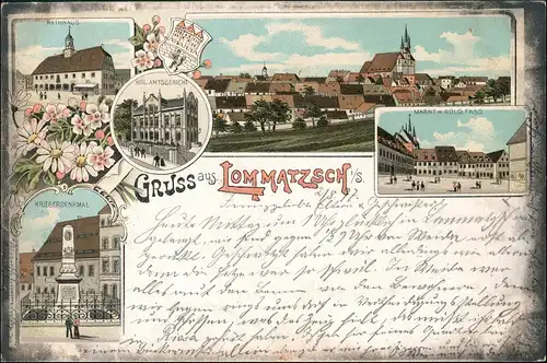 Ansichtskarte Lommatzsch Markt, Kriegerdenkmal 1897