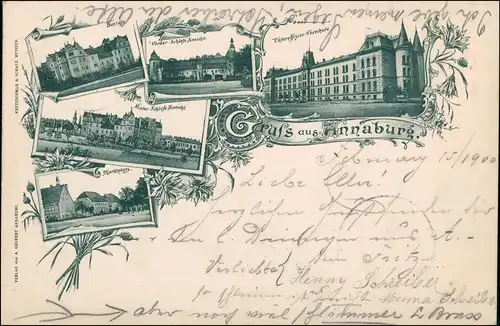 Ansichtskarte Annaburg MB: Schloß, Kaserne, Markt 1900