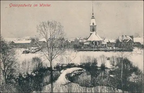 Ansichtskarte Großpostwitz Budestecy Stadt im Winter 1928
