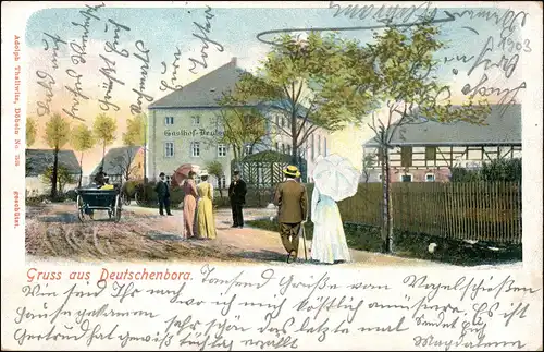 Ansichtskarte Deutschenbora-Nossen Kutsche - Straße, Gasthaus 1903