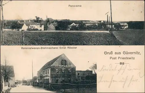 Ansichtskarte Gävernitz-Priestewitz 2 Bild: Stadt, Kolonialwaren 1912