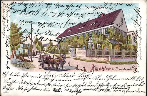 Ansichtskarte Litho AK Kmehlen-Priestewitz Straßenpartie Fuhrwerk 1906
