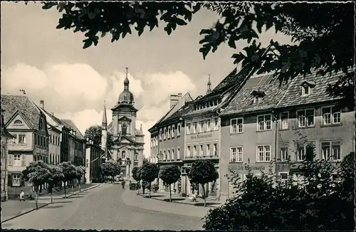 Ansichtskarte Kitzingen Kaiserstraße Blick zur Kirche 1955