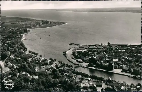 Ansichtskarte Eckernförde Luftbild See Hafen Teilansicht des Ortes 1955