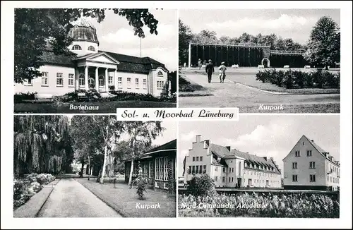 Lüneburg Mehrbild-AK Badehaus, Kurpark u. Nord. Ostdeutsche Akademie 1955