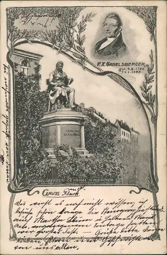 Ansichtskarte München 2 Bild Denkmal Gabelsberg 1908