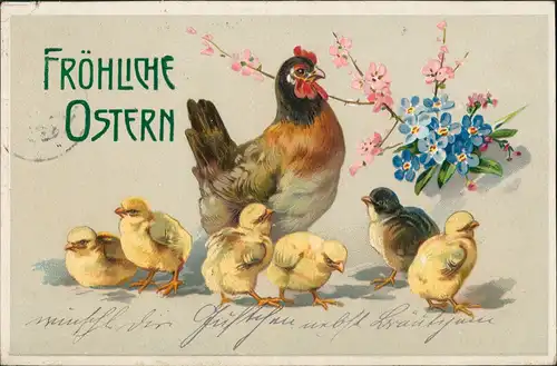 Ansichtskarte  Henne Küken Ostern / Oster-Karten 1914 Prägekarte