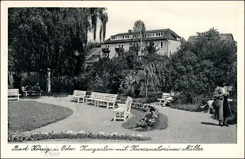 Ansichtskarte Bad König Kur-Garten Park mit Kur-Sanatorium Müller 1955