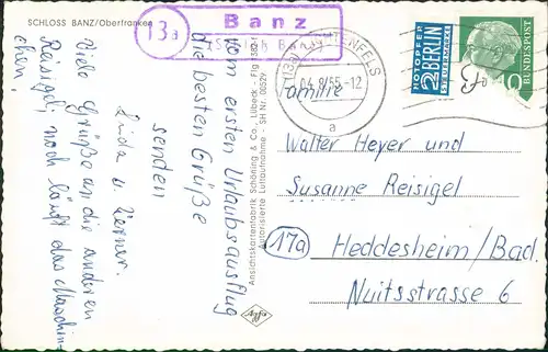 Bad Staffelstein Luftbild Überflug Schloss Banz 1955 Landpoststempel 13a BANZ