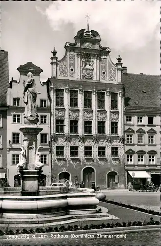 Ansichtskarte Landsberg am Lech Rathaus, Brunnen, Dominicus Zimmermann 1960