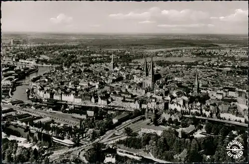 Ansichtskarte Lübeck Luftbild Überflugkarte City Stadt Gesamtansicht 1960
