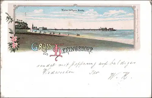 Litho AK Heringsdorf Usedom Kaiser Wilhelm Brücke Gruss aus # 1897