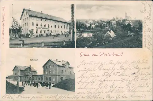 Ansichtskarte Wüstenbrand-Hohenstein-Ernstthal 3 Bild Gasthaus, Bahnhof 1907