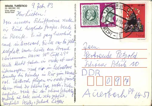 Postcard Recife Luftbild Aerial View Vista Aarea 1983