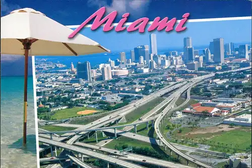 Postcard Miami Luftaufnahme Luftbild Überflug Highway Autobahn 2005