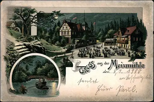 Ansichtskarte Litho AK Pillnitz Meixmühle MB bei Mondschein 1900