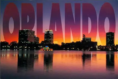 Postcard Orlando Stadt-Ansicht Abendrot Night View City Scene 2000