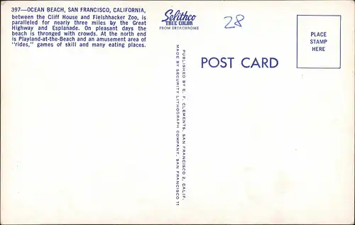 Postcard San Francisco OCEAN BEACH, Cliff House Area 1970