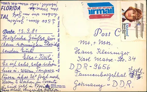 Florida Greeting Card, Landkarte, voller Strand, Beach-Scene 1981