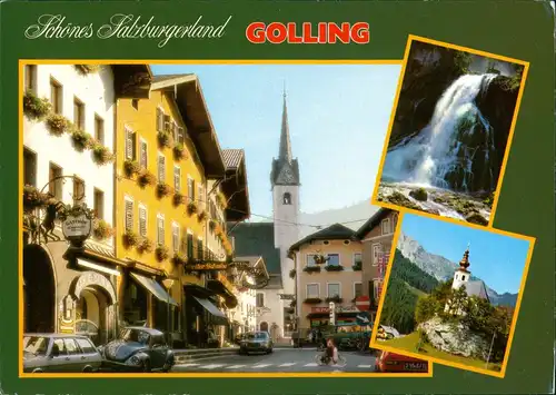 Golling an der Salzach VW Käfer Oberer Markt, Wasserfall,  Kirchlein 1980