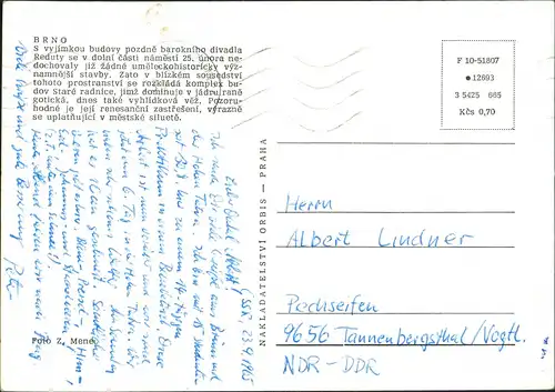 Postcard Brünn Brno Ansicht mit Denkmal, Gebäude, Kirche 1965