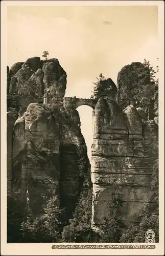 Ansichtskarte Rathen Blick auf die Basteibrücke 1932 Walter Hahn:3211