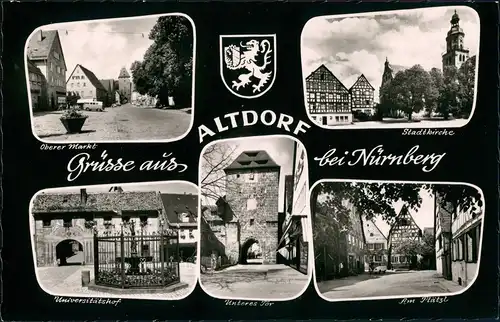 Altdorf bei Nürnberg Mehrbild-AK ua. Oberer Markt, Kirche, Am Plätzl uvm. 1955