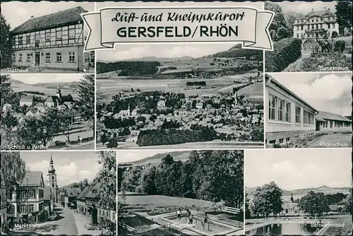 Gersfeld (Rhön) Mehrbild-AK Panorama, Marktplatz, Rhön-Schule uvm. 1965