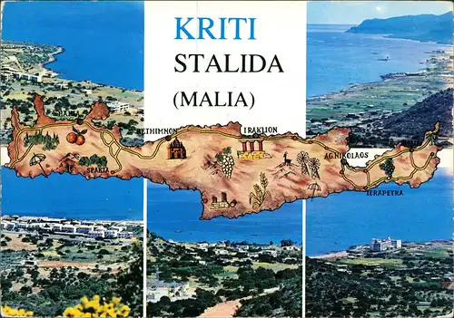 KRETA (Allgemein) Kreta (Allgemein) Stalida Mallia Landkarte,   Island 1980