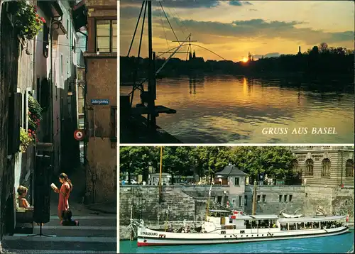 Basel Mehrbild-AK 3 Fotos ua. Schiff Fahrgastschiff STRASBOURG 1981
