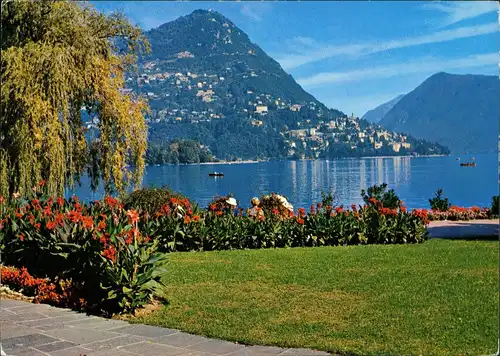 Lugano Panorama-Ansicht mit Berg, Monte Brè 1973    Stempel Lugano-PARADISO