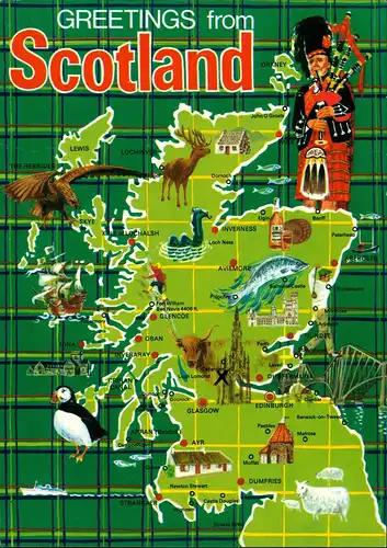 Postcard Schottland Scotpland Map Postcard, Landkarte 1970