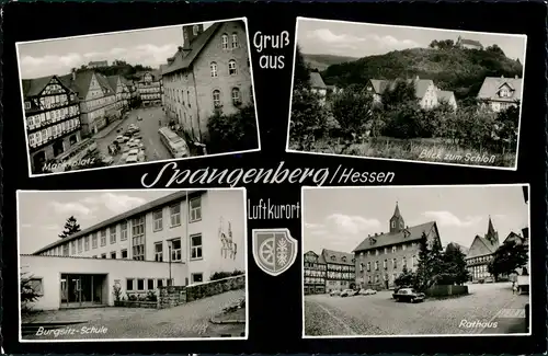 Spangenberg Mehrbild-AK Schloß, Marktplatz, Burgsitz-Schule, Rathaus 1962
