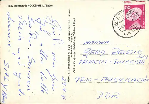 Hockenheim Rennstadt Autorennen Rennstrecke 4 Foto-Ansichten 1981 Stempel