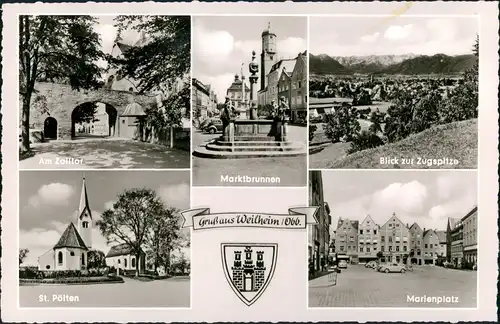 Weilheim (Oberbayern)   Zolltor, St. Pölten, Marienplatz, Marktbrunnen 1960