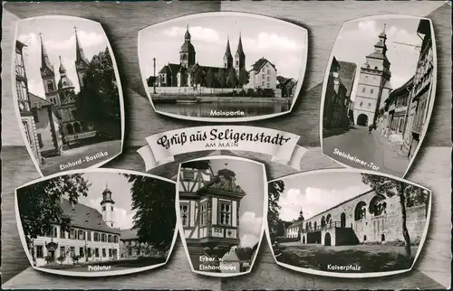 Seligenstadt Mehrbild-AK ua. Prälatur, Kaiserpfalz, Basilika uvm. 1960