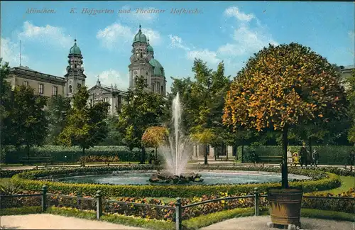 Ansichtskarte München Theatinerkirche Hofgarten Wasserkunst 1911
