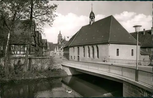 Weil der Stadt Fluss Brücke Würm Partie Spitalkapelle Stadtkirche 1960