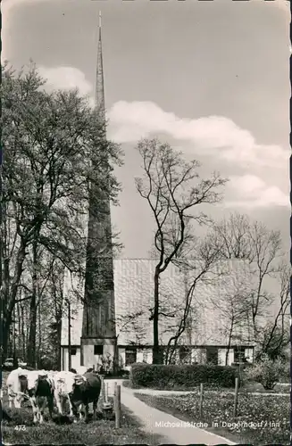 Degerndorf am Inn-Brannenburg Ev.-Luth. Michaelskirche Kirche Kühe davor 1960